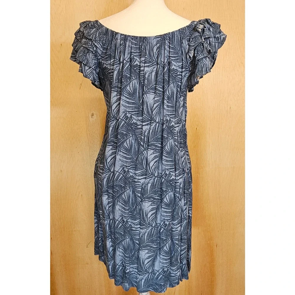 Blue Uncle Frank Tropical Palm Leaf Print Ruffle Sleeve Dress Size XS‎